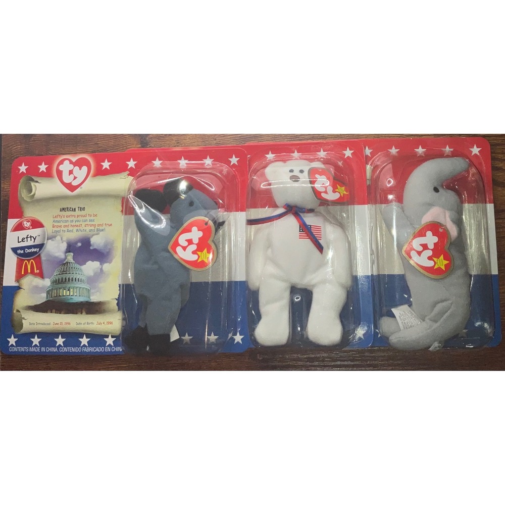 Ty McDonald's Teenie Beanie Babies American Trio Lefty Libearty Righty 1996 Set